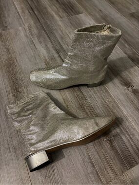 Vintage Tender Tootsies Silver Metallic Ankle Boots | Made in Canada | Mod Disco